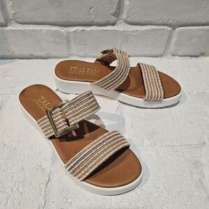 Italian Shoemakers Metallic Multi-Stripe Buckle Slide Sandals Size 6 1/2